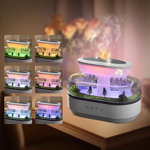 Rppiup Aroma Diffuser Raumbefeuchter, 250ml Diffuser ätherische öle mit 7 Farben Nachtlicht und Musik, Landschaft Regentropfen Vernebler Luftbefeuchter, Aroma Diffuser für ätherische öle, Humidifier