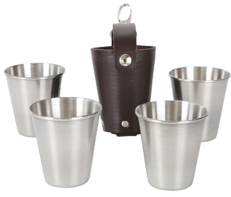 Stapelbare Metalltassen - 4er Set Edelstahl Kaffeebecher, Kompakte 70ml Trinkbecher | Wiederverwendbare Bruchfeste Becher Mit Hülle, Langlebige Outdoor Tassen Für Ausflüge Reisen Camping Garten