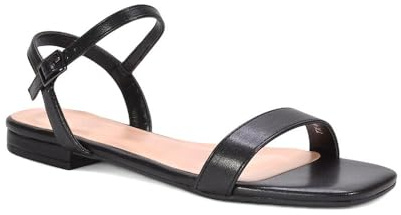 ESSEX GLAM Women's Flat Strappy Sandals Ladies Ankle Strap Open Toe Buckle Synthetic Leather Shoes Size 3-8
