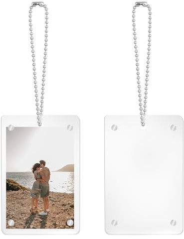 2stk Auto Hängende Foto Halter, 9x6cm Magnetische Acryl Bilderrahmen mit Ketten Transparente Auto Spiegel Dekorationen Rückspiegel Zubehör Ornament für Mama Papa Geschenk