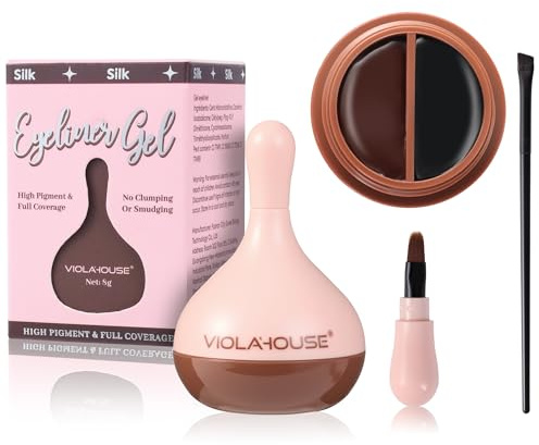 VIOLA HOUSE Schwarzer Eyeliner Gel, Wasserfest, Wischfest, Nass und Trocken Verwendbar, Vielseitig Einsetzbar als Brauengel, Mit Eyeliner-Pinsel Für Alle Makeup Anwendungen, 8g (Black Brown)