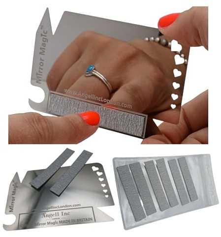 Mirror Magic Compact Travel Mirror & Nail File Card | 8 Emery Pads | Double-Sided Mirror • 8 Emery Pads Included • Stainless Steel • Reusable Design