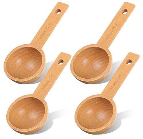 4er Set Holzschaufeln für Gläser Holz-Messlöffel Kaffeeschaufeln 1 Esslöffel Buchenholz Kaffeeschaufel Kleine Zuckerschaufel für Behälter für-gemahlenen Kaffee Bohnen Zucker Tee Badesalz Behälter