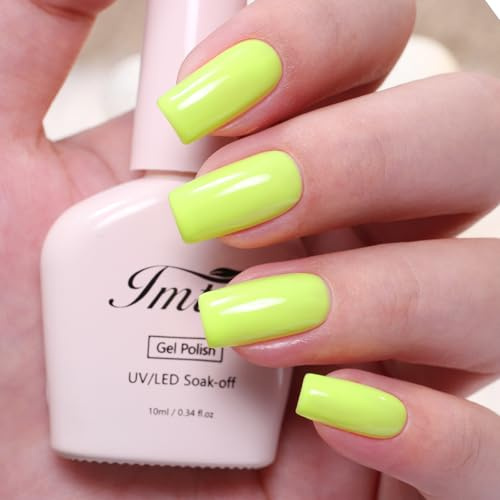Imtiti Neon Lime Yellow Solid Cream Gel Nail Polish 10ml / 0.34 fl oz, HEMA-Free UV LED Soak Off Opaque Bright Neon Gloss Manicure Gel for Summer Festival Beach DIY Salon Nails