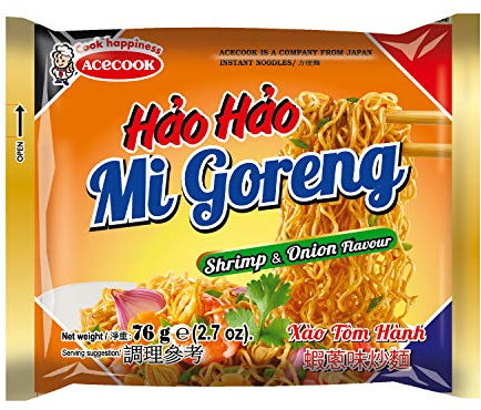 ACECOOK Hao Hao Nouilles Instantanée Mi Goreng Crevette et Oignon 0.07 kg - Pack de 30