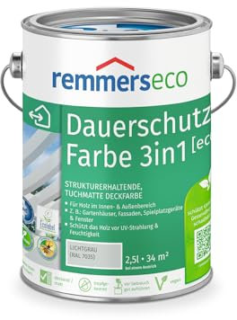Remmers Vernice ad olio eco grigio luce (RAL 7035), 2,5 litri, pittura ecologica a base d'acqua per legno all'interno e all'esterno, 3 vernici ecologiche in uno, fondo isolante e intermedio e finitura