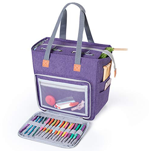 Luxja Tasche für Wolle, Tasche Stricken, Häkeln Taschen für Unvollendete Projekte, Häkelnadeln und Anderes Zubehör (Kein Zubehör Enthalten), Lila