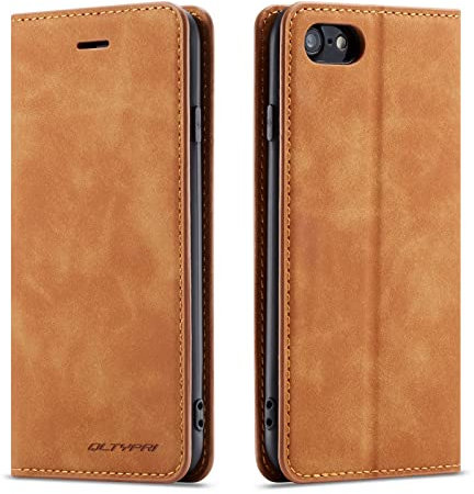 QLTYPRI Hülle für iPhone SE 2022 5G/iPhone SE 2020/iPhone 8/iPhone 7, Premium Dünne Ledertasche Handyhülle mit Kartenfach Ständer Flip Schutzhülle Kompatibel mit iPhone 7/8/SE 2/SE 3 - Braun