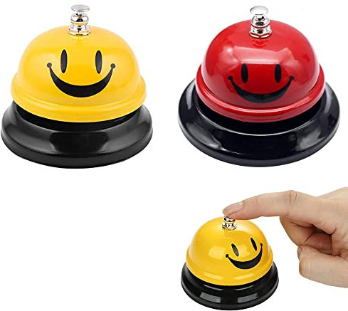 Snowtain 2pcs Sonnette de Service Cloche de Table,Comptoir Ronde de Réception Cloche Mode Sourire pour Cuisine,Restaurant,Bar,Jeu,Jaune Rouge