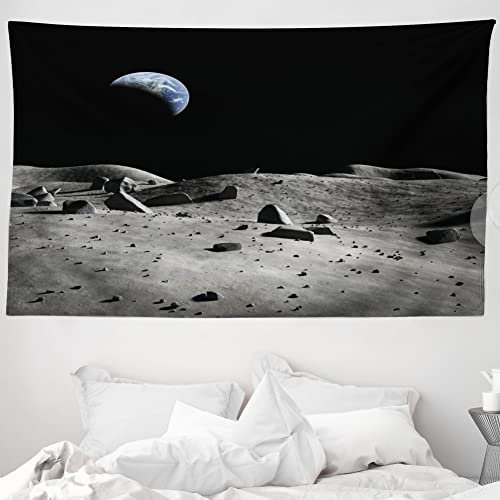 ABAKUHAUS Mond Wandteppich und Tagesdecke, Erde gesehen vom Mond aus Weiches Mikrofaser Stoff Waschbar ohne Verblassen Digitaldruck, 230 x 140 cm, Schwarz Grau