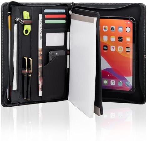 Calfinder Conférencier en cuir avec fermeture éclair A4, porte-documents avec porte-bloc A4, organiseur professionnel, porte-tablette pour iPad Pro 12.9 (2018/2020/2021), cadeau pour homme et femme