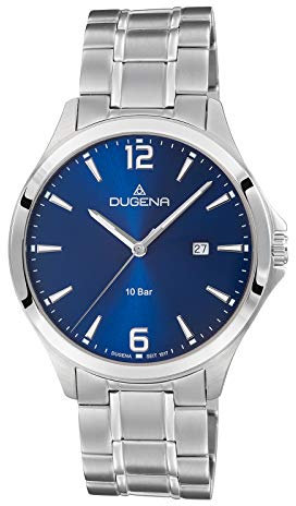Dugena Herren-Armbanduhr 4460994 Boston, Quarz, blaues Zifferblatt, Edelstahlgehäuse, Mineralglas, Edelstahlarmband, Drückerfaltschließe, 10 bar