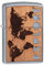 Zippo Sturmfeuerzeug - Weltkarte im Mahagoni Holz-Design - Street Chrome, Silber - Emblem - Wiederverwendbar - Windfest - Geschenkbox - Made in USA