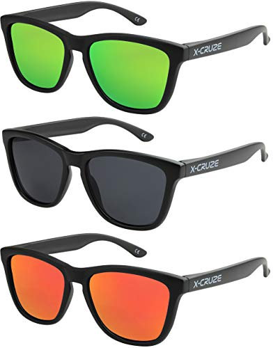 X-CRUZE 3er Pack Nerd Sonnenbrillen polarisierend Vintage Retro Style Stil Unisex Herren Damen Männer Frauen Brille - schwarz matt LW - Set 9 -