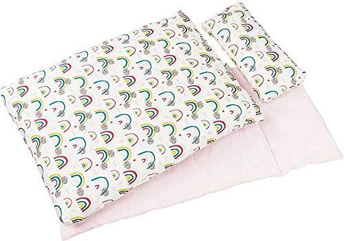 goki 51518 - Puppenbettzeug Regenbogen, bunt, Bettwäsche für Puppen
