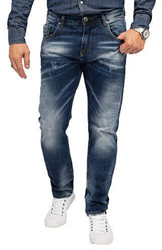 Indumentum Jeans Herren Regular Fit Hose Männer Jeans Hosen Herrenjeans Denim Herrenhose Mens Pant Herrenhose Used-Look Dunkelblau IR-503 W44 L36
