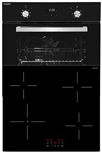 Herdset Induktion Autark | Rahmenloses Induktionskochfeld | Touch Control, Timer, Topferkennung | Backofen Schwarz mit Heißluft & Grill