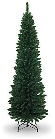 SHATCHI 4Ft-8Ft Artificial Flocked Slim Christmas Pencil Tree Holiday Home Decorations with Pointed Tips and Metal Stand, Green, 120 cm