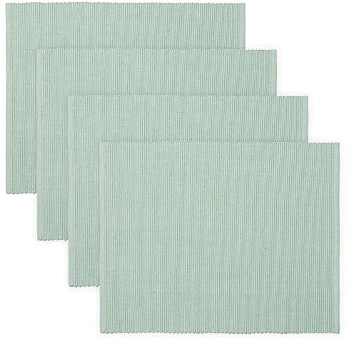 LINUM Uni 4-er Pack Tischsets 35x46 cm, 100% Gerippte Baumwolle, Abwaschbar, Helles Eisgrün