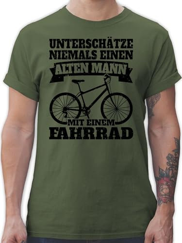 T-Shirt Herren - Bekleidung Radsport - Unterschätze Niemals einen Alten Mann mit einem Fahrrad - schwarz - L - Army Grün - fahrradshirt Radsport-Bekleidung Radfahren Radfahrer Shirt