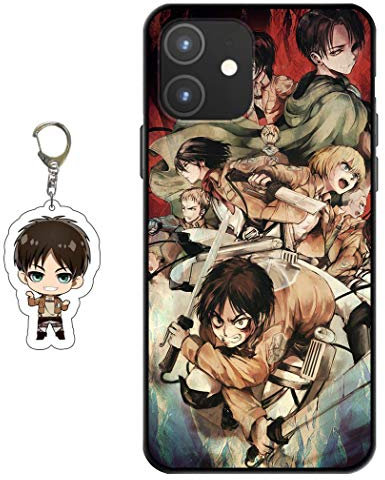 Staremeplz Hülle für iPhone 12 Anime Handyhülle [Mit Angriff auf Titan Schlüsselbund] Cartoons Silikon Sanft Bumper Case Hülle für iPhone 12