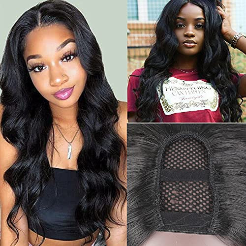 KRSI Body Wave U Part Wigs for Women U Part 3.5'' x 3.5'' U Shape Glueless Wigs Natural Black Full Head U-part Hair Extension Clip in U Part Wig Synthetic Hair Half Wig 50.8cm (1B-6681)