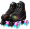 Unisex Roller Skates Double Raw Four Wheels Classic High-top PU Leather Lighting Roller Skates Shoes for Beginner Womens Mens Boys Girls Indoor and Outdoor (Lightning black flash wheel,39)