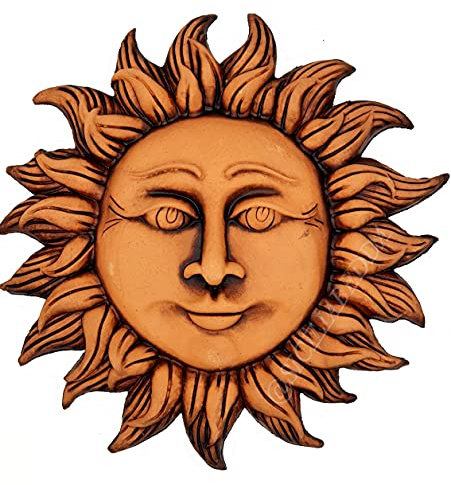 sicilia bedda - Sole in Terracotta - Realizzato in Sicilia con Gancio da Parete - Prodotto Artigianale (27 Centimetri, Terracotta Antica)