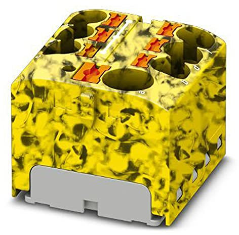 PHOENIX CONTACT PTFIX 10/6X4-FE Verteilerblock, 450 V, 32 A, Anzahl der Anschlüsse 7, Querschnitt 0,2 mm²-6 mm², AWG 24-10, Breite 27,9 mm, Höhe 21,7 mm, Schwarz/Gelb, 8 Stück