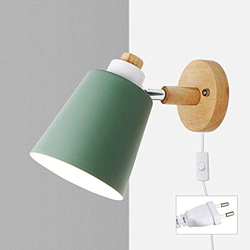 Wandstrahler Mit Kabel Für Steckdose Wandlampe E27 Holz Wandleuchte Mit Schalter LED Deko Wandbeleuchtung Für Schlafzimmer Treppenhaus Hotel Loft -Grün