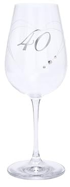Verre à vin Maturi pour 40e anniversaire avec cœur gravé et détails en strass