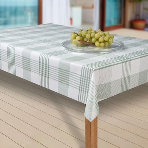 laro Wachstuch-Tischdecke Abwaschbar Garten-Tischdecke Wachstischdecke PVC Plastik-Tischdecken Eckig Meterware Wasserabweisend Abwischbar G03, Muster:Streifen Weiss-grün, Größe:140x200 cm