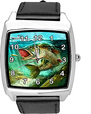 TAPORT® Schwarze Quarz-Armbanduhr aus Leder, quadratisch, für Angel-Fans, E1, Schwarz , Armband