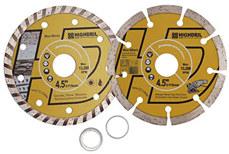 HIGHDRIL Diamant Trennscheibe - 115MM Diamant Sägeblätter Set für Fliesen, Keramik, Beton, Marmor, Stein, Granit, Terrazzo, Mauerwerk 2 Stück