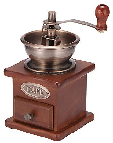 Moulin à café manuel en bois, fournitures de salle à manger en acier de 15,2 cm, tambour à langue en acier, moulin à café manuel en bois vintage antique