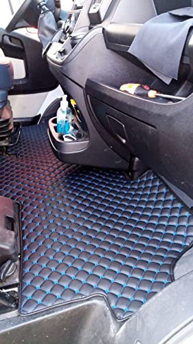 Texmar Vordere Fußmatten passend für PEUGEOT BOXER, CITROEN JUMPER / RELAY, FIAT DUCATO 2006-2019 Linkslenker SCHWARZ mit BLAUEN Nähten ÖKO-LEDER