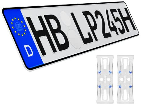 KFZ-Kennzeichen Oldtimer Auto Nummernschild inkl. rahmenlose Kennzeichenhalter transparent DIN Autokennzeichen 520mm x 110mm Fahrradträger Anhänger LKW Autoschild (04 Oldtimer H-Kennzeichen)