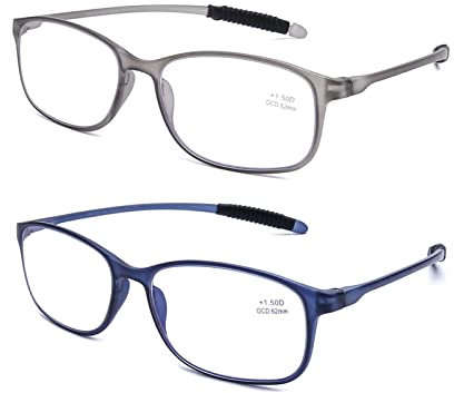 DOOViC 2 Stücke Blaulichtfilter Lesebrille 3,5 Flexible Bügel Leicht Computerbrille Brille mit Stärke für Damen/Herren (Blau+Grau)