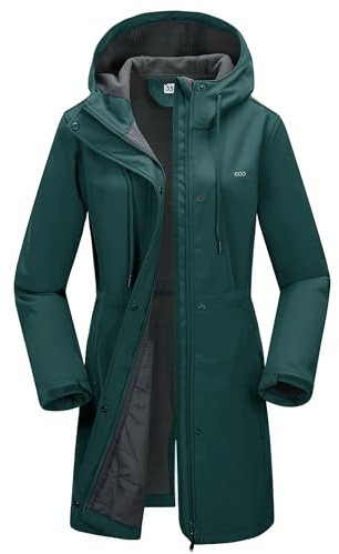 33,000ft Women's Waterproof Softshell Jacket Long Hooded Functional Jacket | Fleece lining, 2-Way Zipper, 4 Pockets, Adjustable Waist, Windproof, Warm, Breathable, for Outdoor, Hiking, Walking