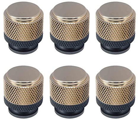 Wealrit 6 Stück dekorative goldene und graue Schrankknöpfe, runde Aluminium-Schrankgriffe mit Rautenmuster, runde Schubladenknöpfe für Küche, Schrank, Tür, Kommode