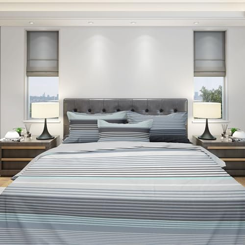 DILIOS Premium Bettwäsche 135x200 – 100% Baumwolle, ÖKO-TEX Zertifiziert, Renforcé, Atmungsaktiv & Antiallergisch, mit Reißverschluss, 2teilig – Bettbezug + Kissenbezug 80x80, Türkisblau, Grau