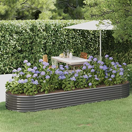 WIFESE JardinièRe De Jardin Acier Enduit De Poudre 322x100x36 Cm Gris Jardinieres Exterieur Jardiniere Bois Jardiniere Balcon Carré Potager Bacs ã Fleurs