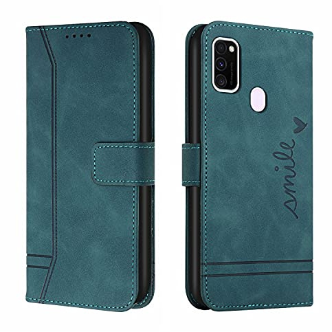 Bravoday Hülle für Galaxy M30S / Galaxy M21, PU Ledertasche Handyhülle Flip Schutzhülle Kompatibel mit Galaxy M30S / M21, mit Kartenfäch & Kickstand, Grün