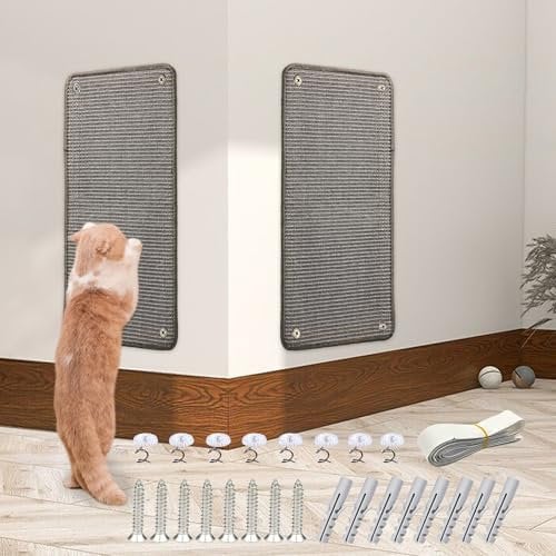 JanYoo 2 Pieces Cat Scratcher Mat Sisal Cat Scratching Pad Scratch Mat for Cat with Adhesive Loop Tape Cat Scratch Pad Rug 50 × 25cm(Grey)