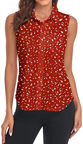 Soneven Bluse Damen Elegant Sport Tank Top mit Kragen Damen Ärmellos Poloshirt Golf Polo Sommer Oberteil Atmungsaktiv T-Shirt Bluse-Rot S