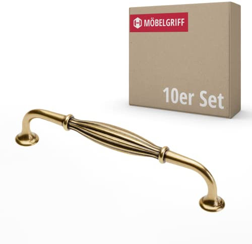 Gedotec Möbelgriff aus Metall |10 Stück | Griffe für Küchenschränke inkl. Befestigungsmaterial | URS | Möbelgriffe Messing antik mit BA 128 mm | Türgriffe für Schränke - Schrankgriffe
