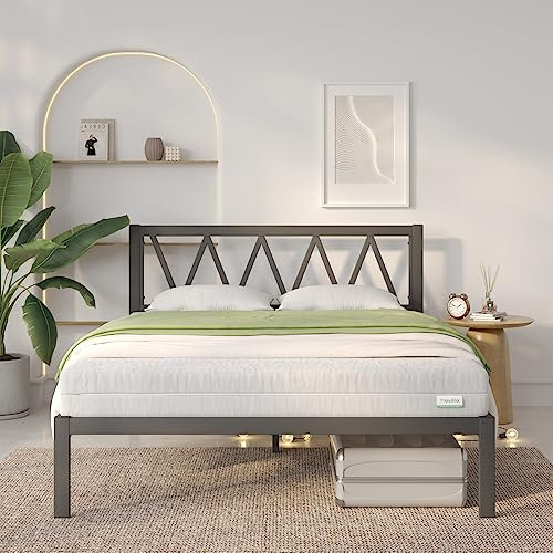 Novilla Cadre de lit Plateforme en métal pour Matelas de 120 x 190 cm, Hauteur de Rangement sous Le lit 30.5cm, Support à Lattes en Bois, Pas Besoin de sommier, Assemblage Facile, Noir
