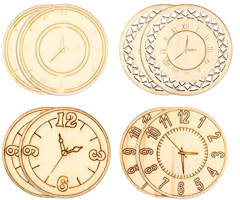 9 Stück 1,7 Zoll Unvollendete Holzausschnitte Natürliche Uhr, DIY Unfertige Holz Uhr Gesicht leer, Ungefertigte Holzkreise Machen Sie Ihre Eigene Uhr, Heimdekoration
