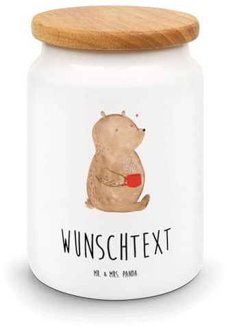 Mr. & Mrs. Panda Personalisierte Vorratsdose Bär Kaffee - Geschenke, Coffee, Guten Morgen, Mit Spruch, Beschriftung, Personalisiert, Gravur, Motiv Und Name, Individuelle, Morgenroutine, Bären, Teddy