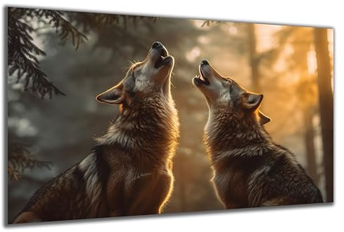 DARO Design - Wand-Bild auf 6mm HDF 70x50 cm 2 Wölfe gegenüber - Wand-Deko Bilder Geschenk